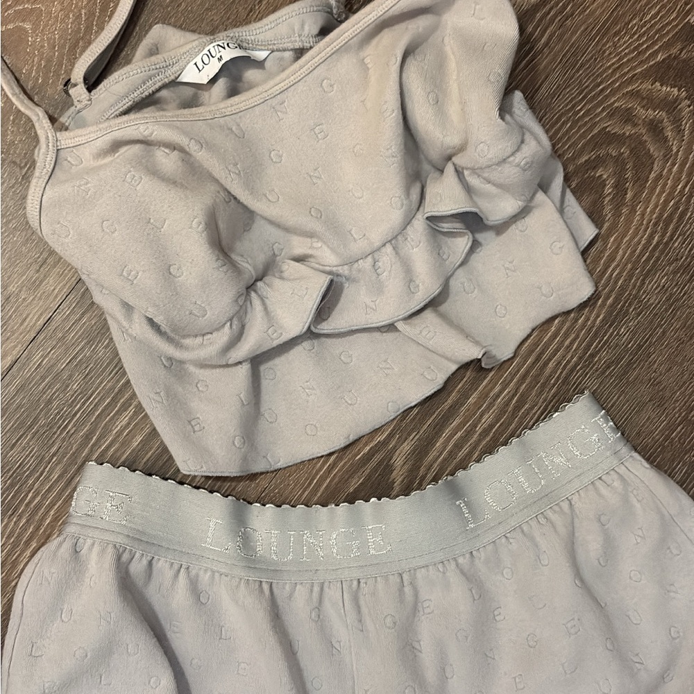 Gray Pajama Set with Scoop Neckline and Elastic Waistband